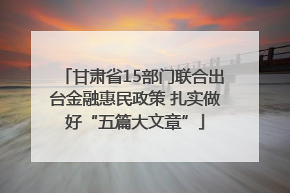 甘肃省15部门联合出台金融惠民政策 扎实做好“五篇大文章”